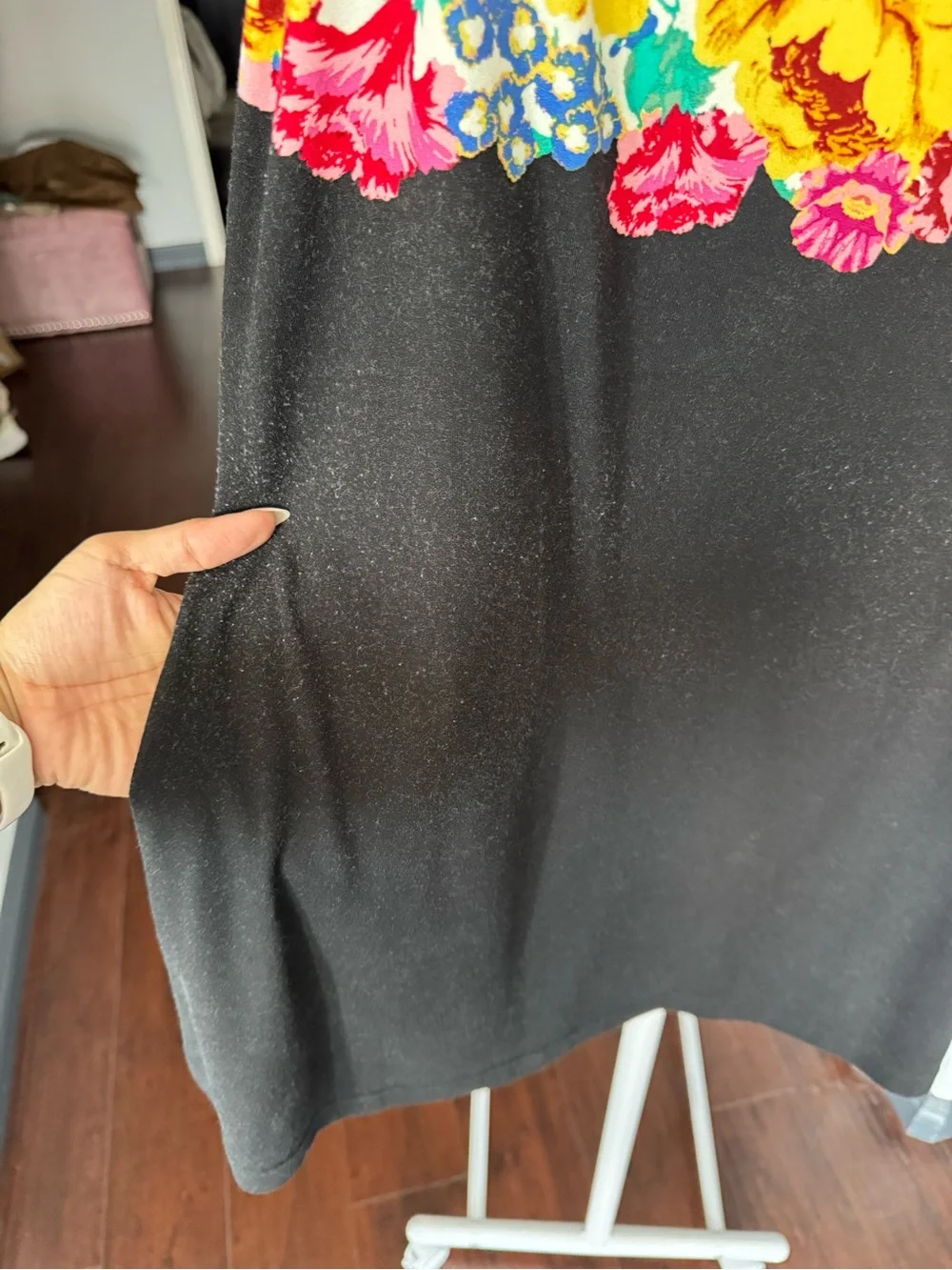 NWT Free People Black Dress with Cream Straps and Multicolor Floral Yoke